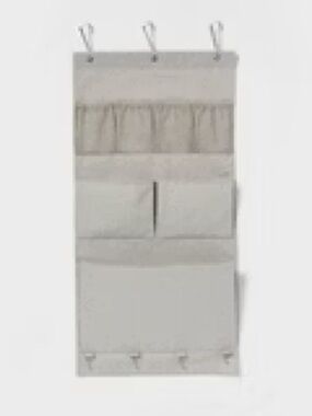 Hanging Closet Organizer with Multiple Pockets and Hooks — Gray